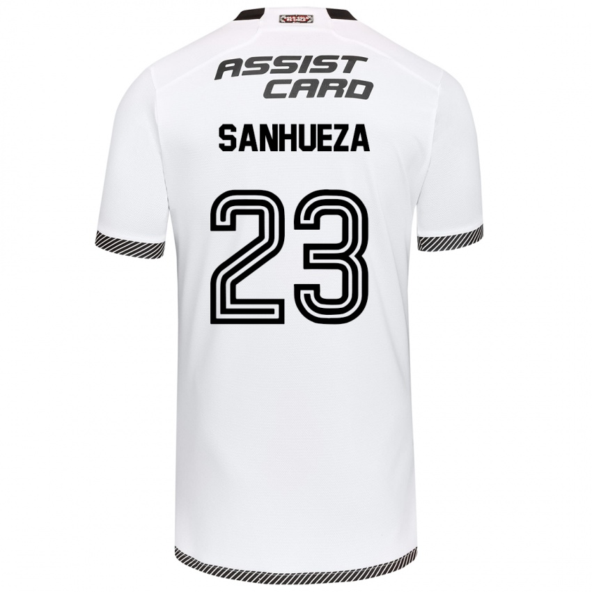 Hombre Camiseta Nicol Sanhueza #23 Blanco Negro 1ª Equipación 2024/25 La Camisa Perú