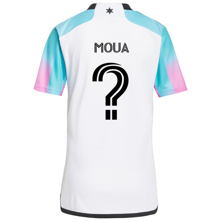 Hombre Camiseta Nathan Moua #0 Blanco Azul Negro 2ª Equipación 2024/25 La Camisa Perú