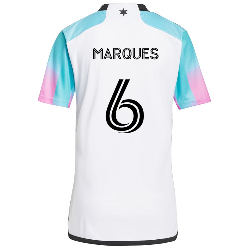 Hombre Camiseta Mikael Marqués #6 Blanco Azul Negro 2ª Equipación 2024/25 La Camisa Perú