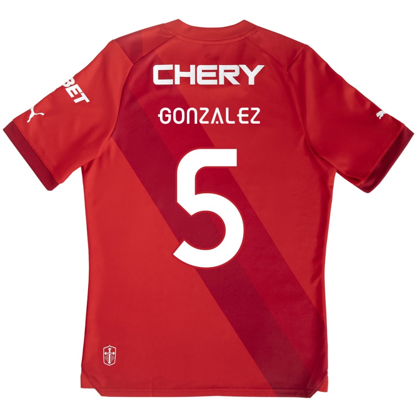 Hombre Camiseta Daniel González #5 Rojo Blanco 2ª Equipación 2024/25 La Camisa Perú