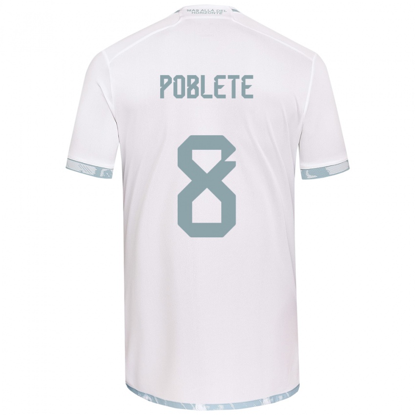 Hombre Camiseta Israel Poblete #8 Gris Blanco 2ª Equipación 2024/25 La Camisa Perú