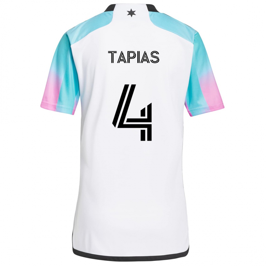 Mujer Camiseta Miguel Tapias #4 Blanco Azul Negro 2ª Equipación 2024/25 La Camisa Perú