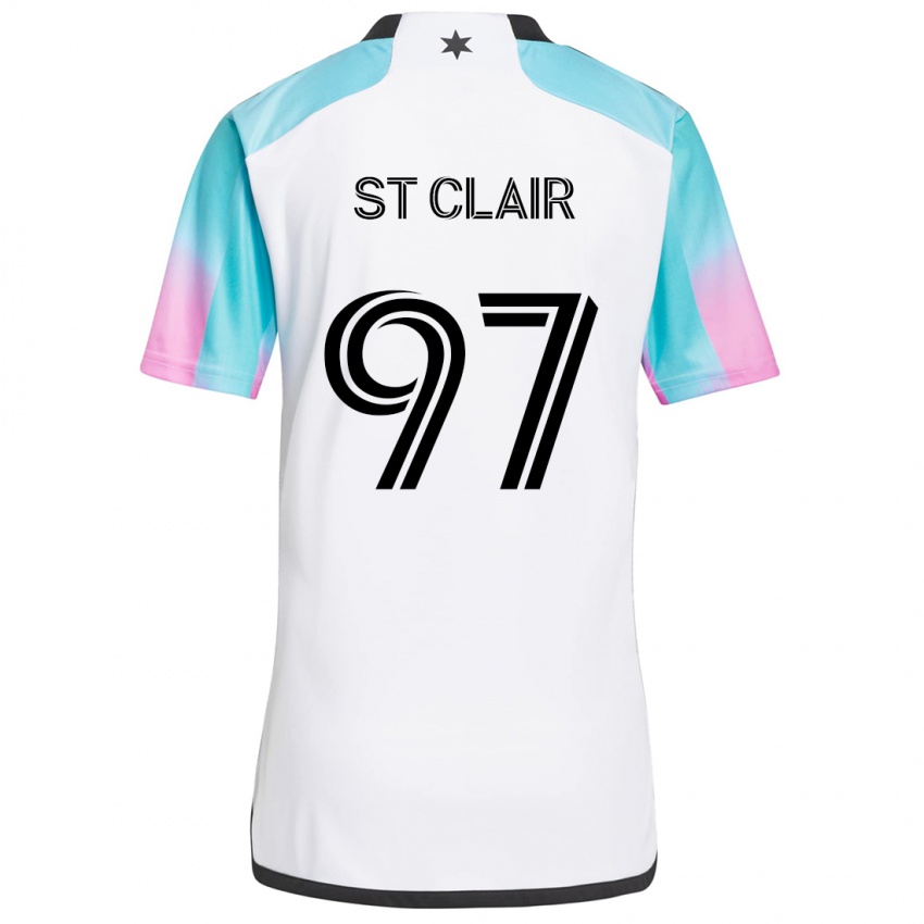 Mujer Camiseta Dayne St. Clair #97 Blanco Azul Negro 2ª Equipación 2024/25 La Camisa Perú