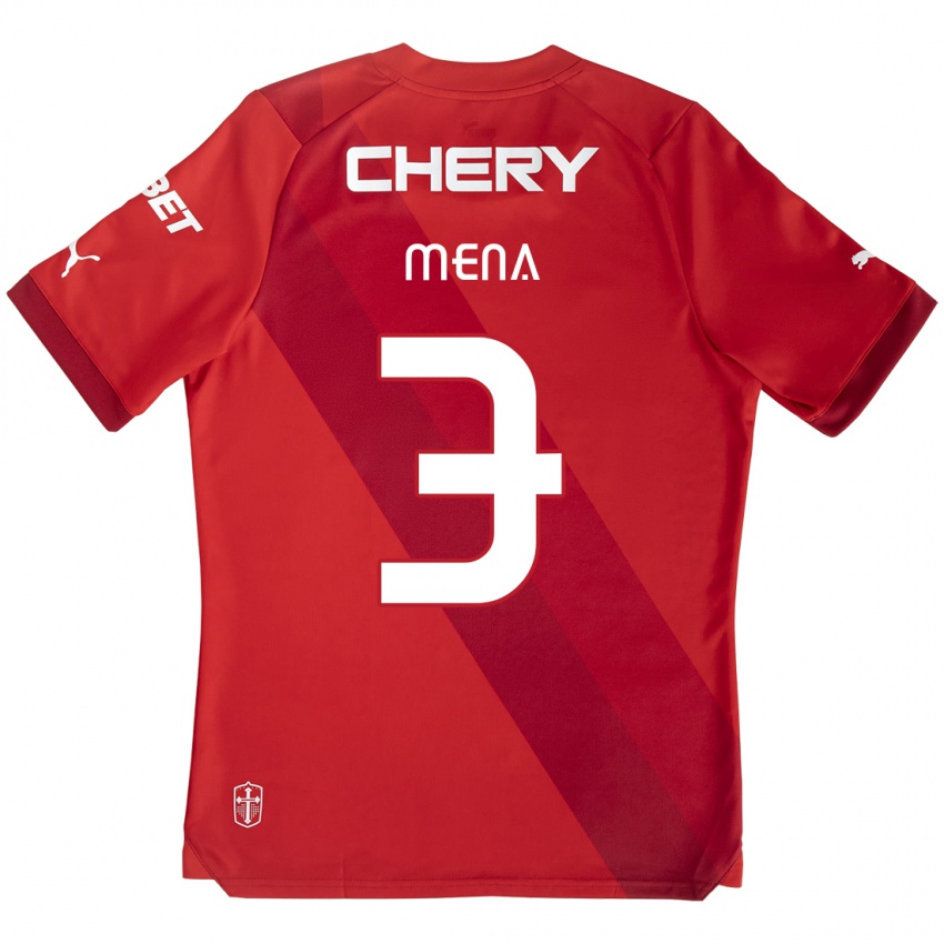 Mujer Camiseta Eugenio Mena #3 Rojo Blanco 2ª Equipación 2024/25 La Camisa Perú