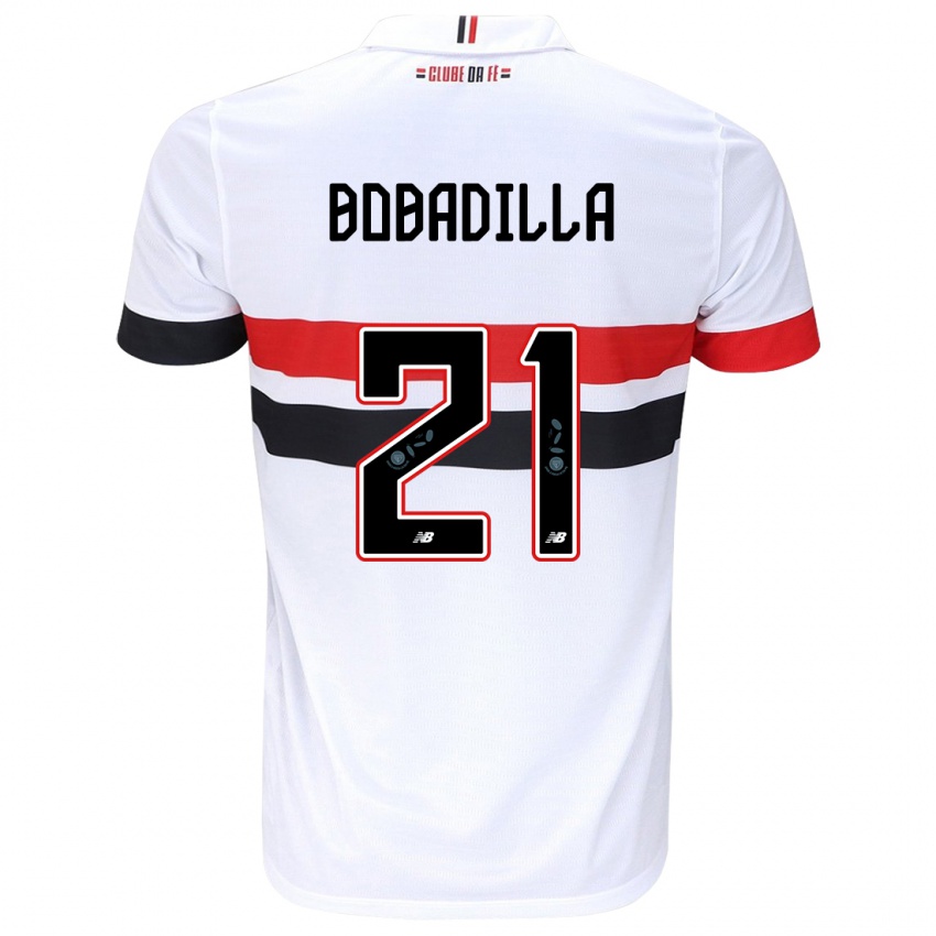 Niño Camiseta Damián Bobadilla #21 Blanco Rojo Negro 1ª Equipación 2024/25 La Camisa Perú