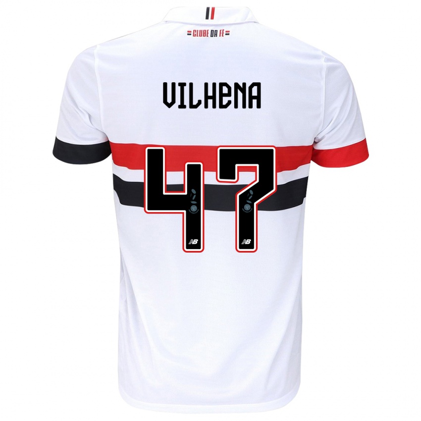 Niño Camiseta Pedro Vilhena #47 Blanco Rojo Negro 1ª Equipación 2024/25 La Camisa Perú