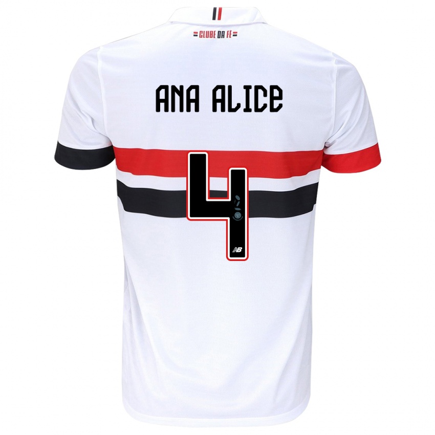 Niño Camiseta Ana Alice Luciano Da Silva #4 Blanco Rojo Negro 1ª Equipación 2024/25 La Camisa Perú