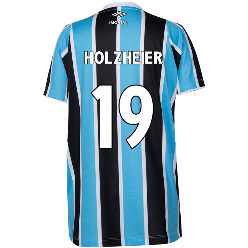 Niño Camiseta Agostina Holzheier #19 Azul Negro Blanco 1ª Equipación 2024/25 La Camisa Perú