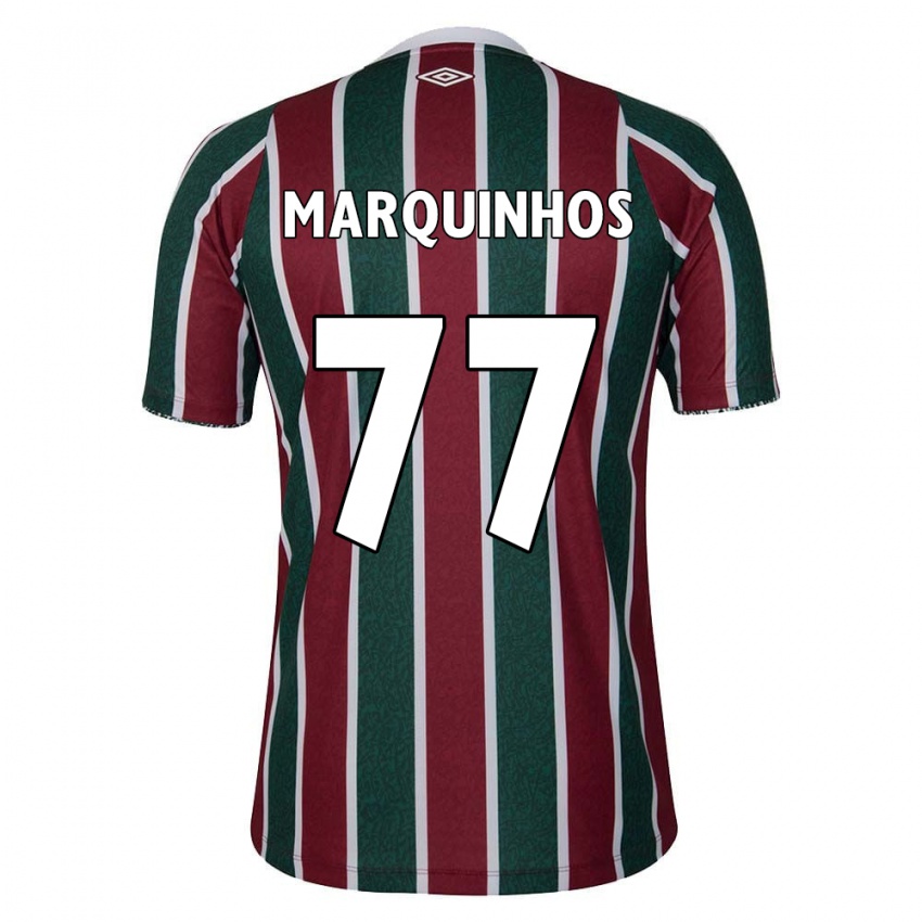 Niño Camiseta Marquinhos #77 Verde Granate Blanco 1ª Equipación 2024/25 La Camisa Perú