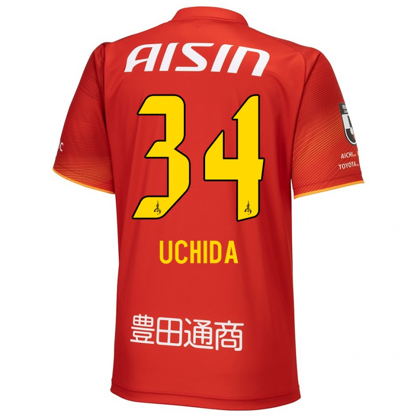 Niño Camiseta Takuya Uchida #34 Rojo Blanco Amarillo 1ª Equipación 2024/25 La Camisa Perú