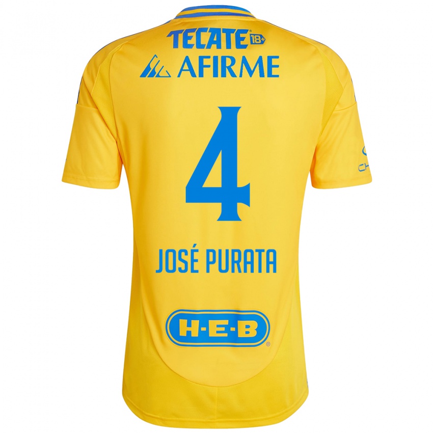 Niño Camiseta Juan Jose Purata #4 Oro Amarillo 1ª Equipación 2024/25 La Camisa Perú