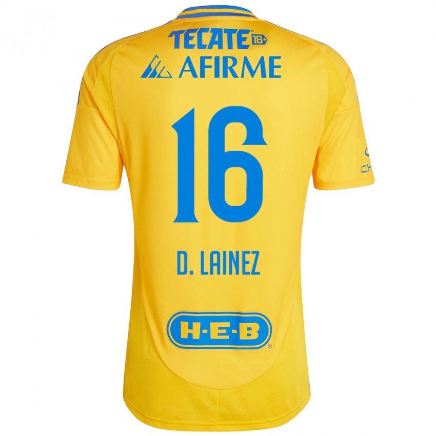 Niño Camiseta Diego Lainez #16 Oro Amarillo 1ª Equipación 2024/25 La Camisa Perú