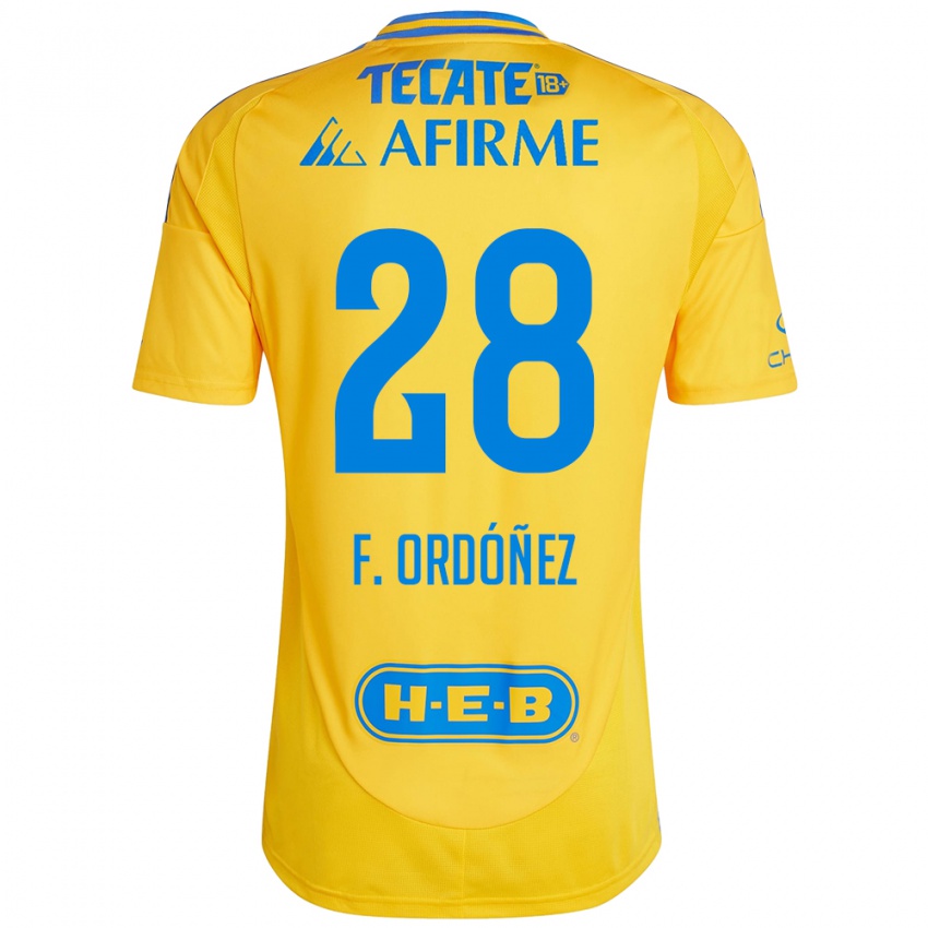 Niño Camiseta Fernando Ordóñez #28 Oro Amarillo 1ª Equipación 2024/25 La Camisa Perú