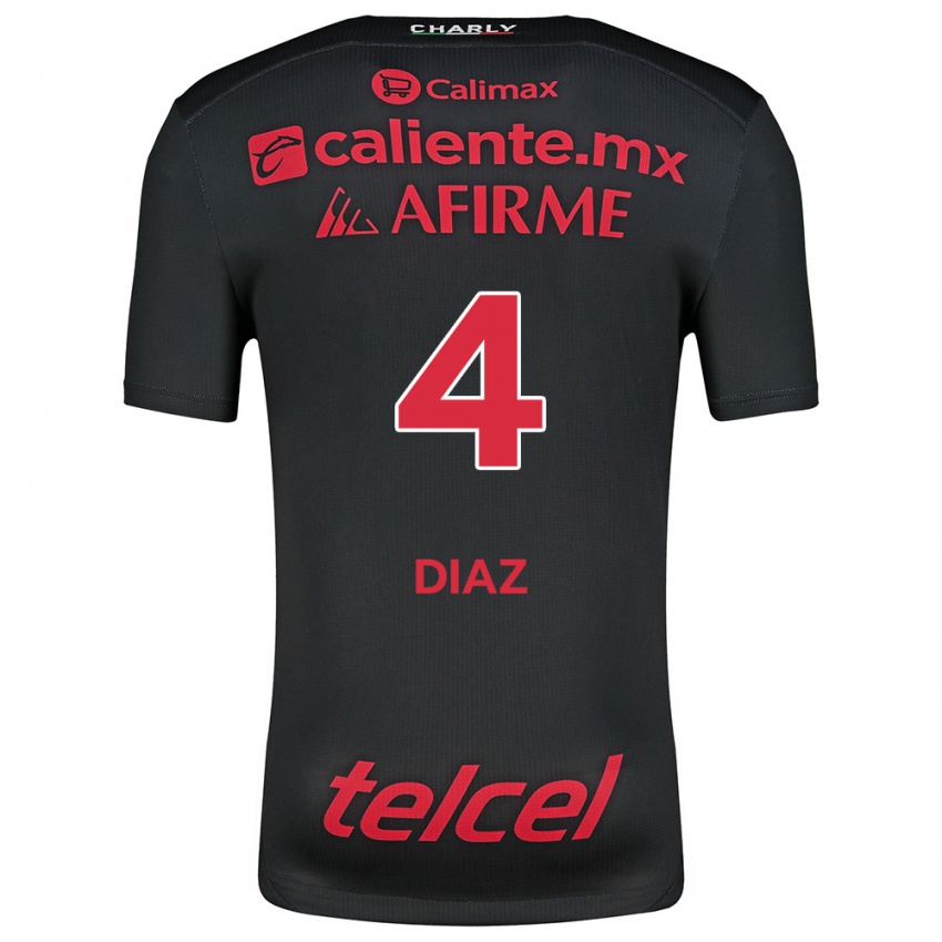 Niño Camiseta Nicolás Díaz #4 Negro Rojo 1ª Equipación 2024/25 La Camisa Perú