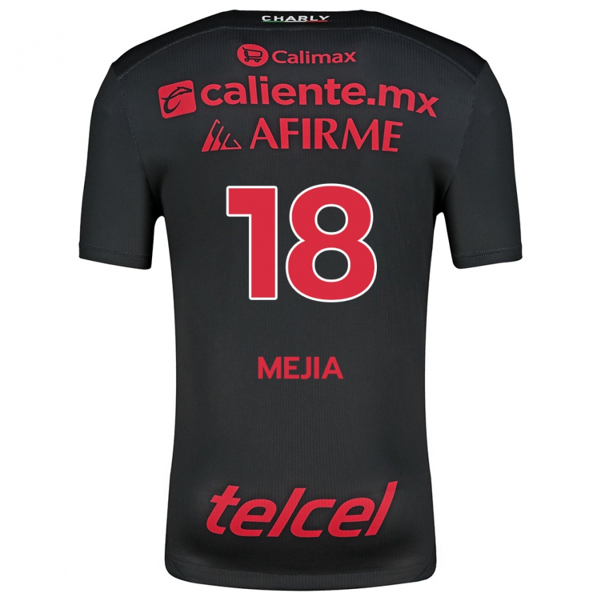 Niño Camiseta Aarón Mejía #18 Negro Rojo 1ª Equipación 2024/25 La Camisa Perú