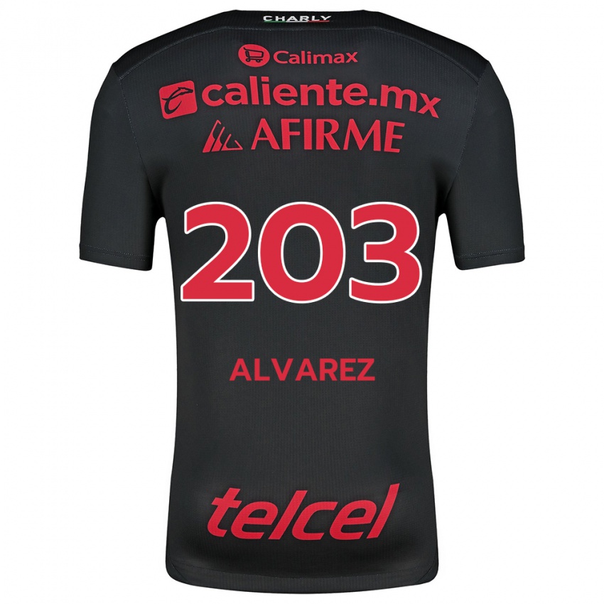 Niño Camiseta Jaime Álvarez #203 Negro Rojo 1ª Equipación 2024/25 La Camisa Perú