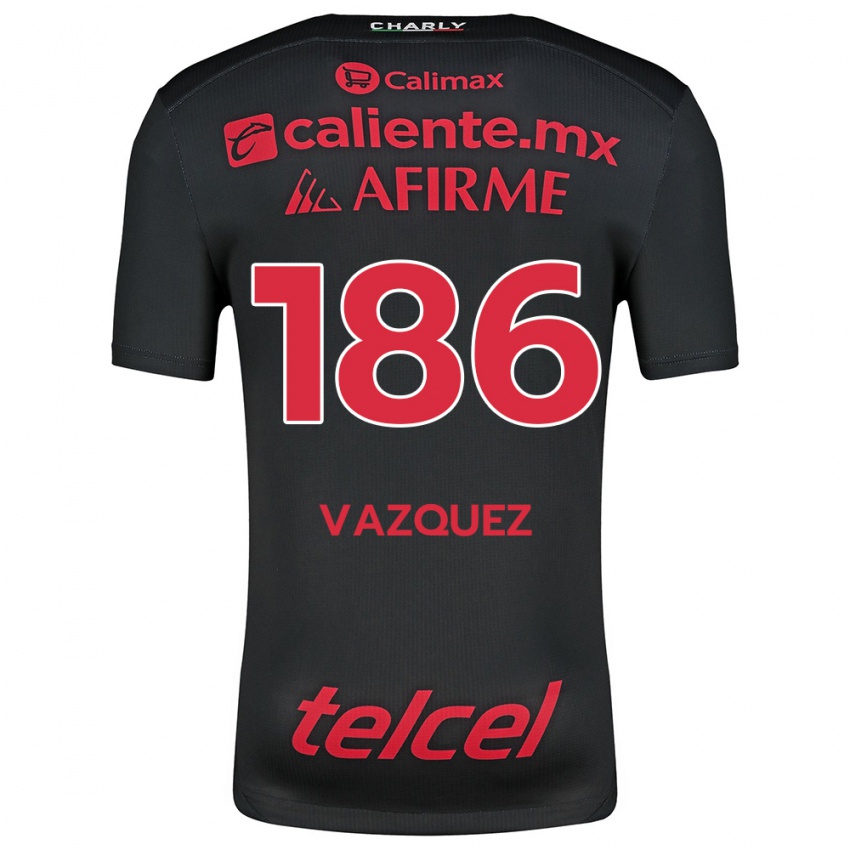 Niño Camiseta Octavio Vázquez #186 Negro Rojo 1ª Equipación 2024/25 La Camisa Perú