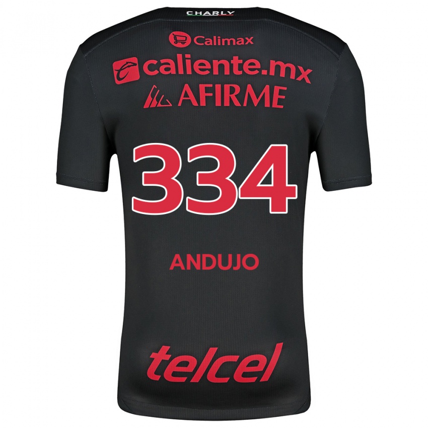 Niño Camiseta Favio Andujo #334 Negro Rojo 1ª Equipación 2024/25 La Camisa Perú