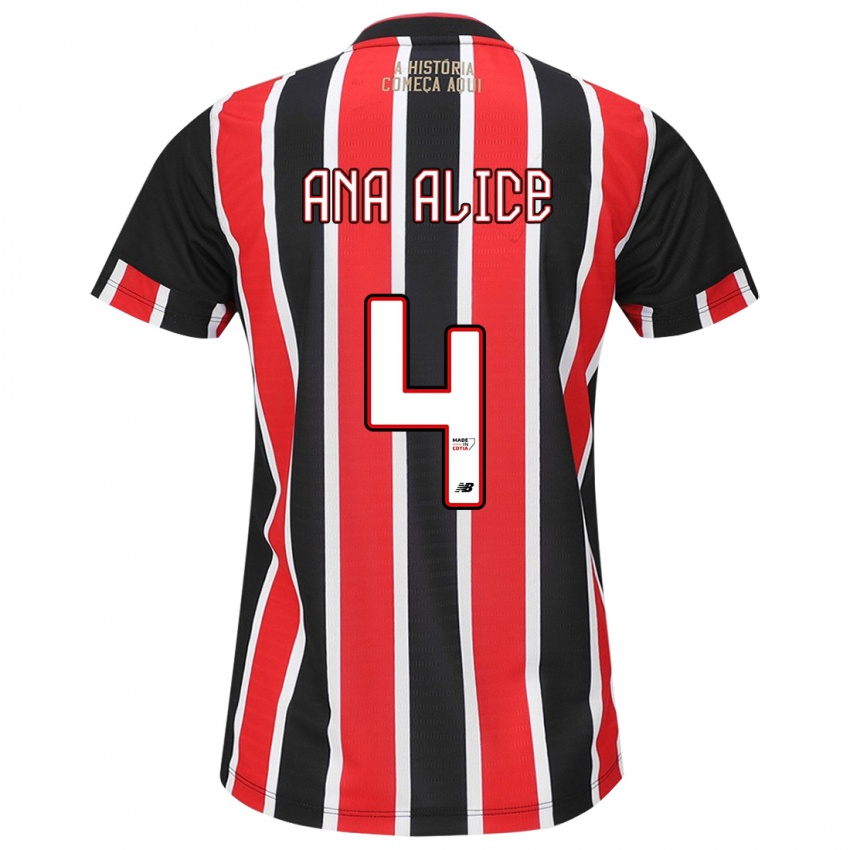 Niño Camiseta Ana Alice Luciano Da Silva #4 Negro Rojo Blanco 2ª Equipación 2024/25 La Camisa Perú