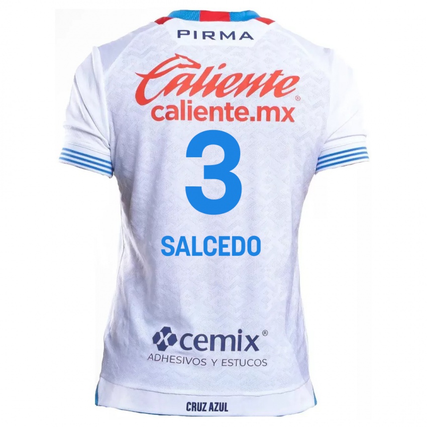 Niño Camiseta Carlos Salcedo #3 Blanco Azul 2ª Equipación 2024/25 La Camisa Perú