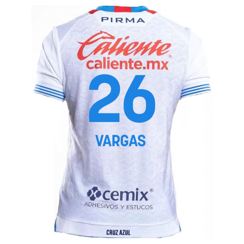 Niño Camiseta Carlos Vargas #26 Blanco Azul 2ª Equipación 2024/25 La Camisa Perú