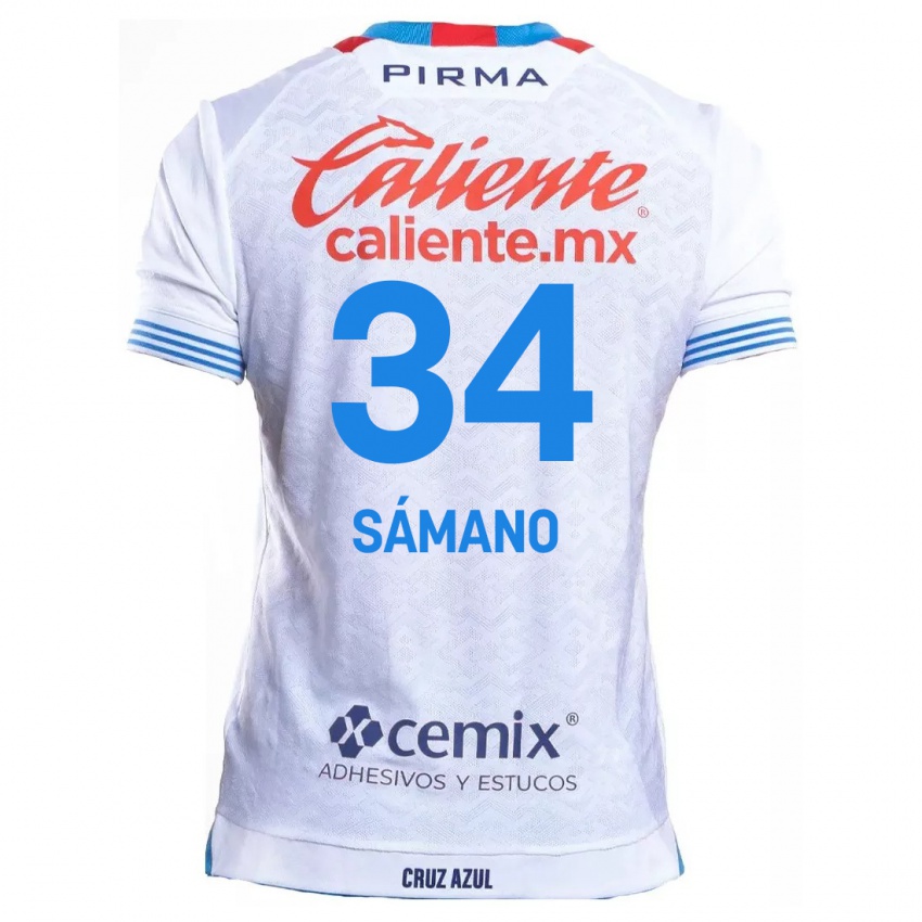 Niño Camiseta Leonardo Sámano #34 Blanco Azul 2ª Equipación 2024/25 La Camisa Perú