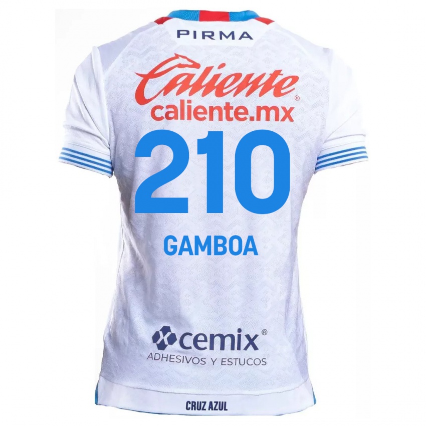 Niño Camiseta Bryan Gamboa #210 Blanco Azul 2ª Equipación 2024/25 La Camisa Perú