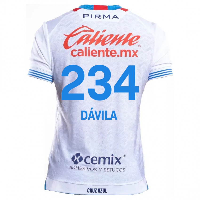 Niño Camiseta Emilio Dávila #234 Blanco Azul 2ª Equipación 2024/25 La Camisa Perú