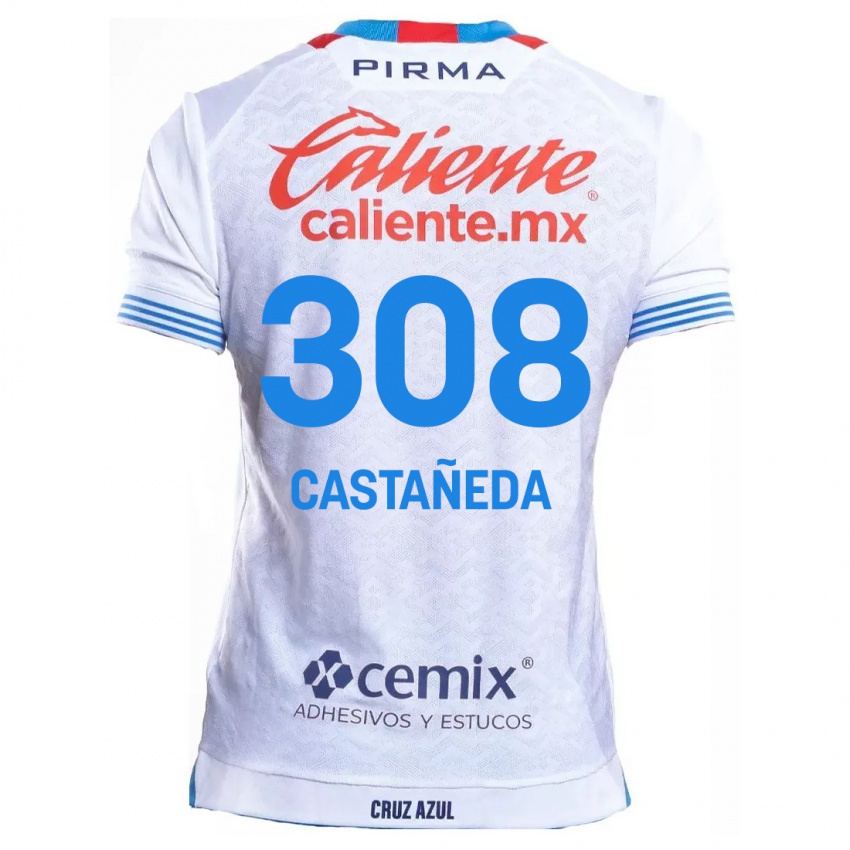 Niño Camiseta Emiliano Castañeda #308 Blanco Azul 2ª Equipación 2024/25 La Camisa Perú