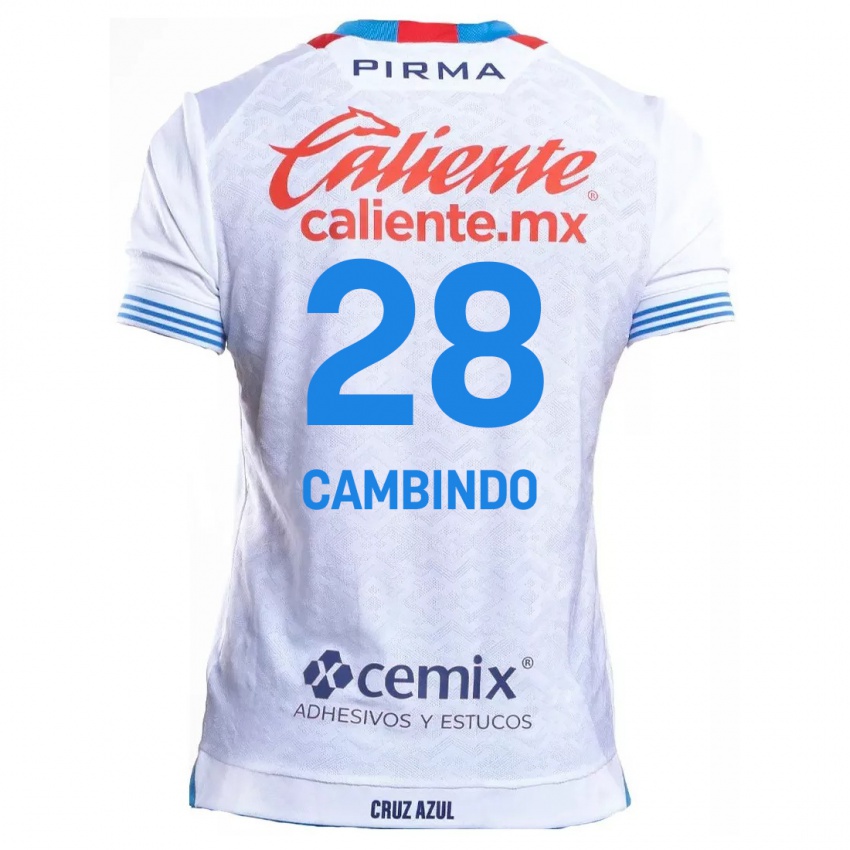 Niño Camiseta Diber Cambindo #28 Blanco Azul 2ª Equipación 2024/25 La Camisa Perú