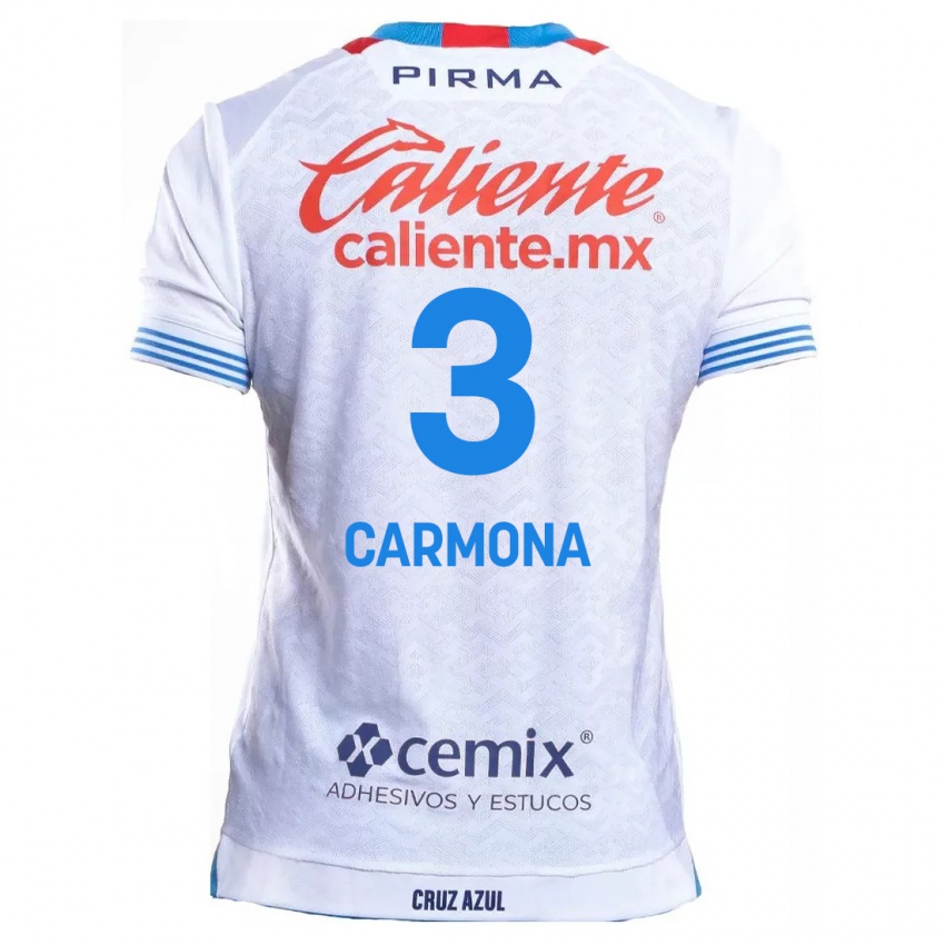 Niño Camiseta Edith Carmona #3 Blanco Azul 2ª Equipación 2024/25 La Camisa Perú