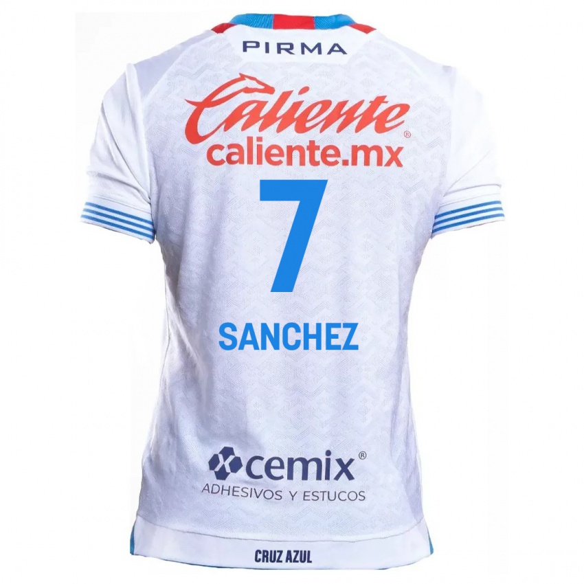 Niño Camiseta Andrea Sanchez #7 Blanco Azul 2ª Equipación 2024/25 La Camisa Perú