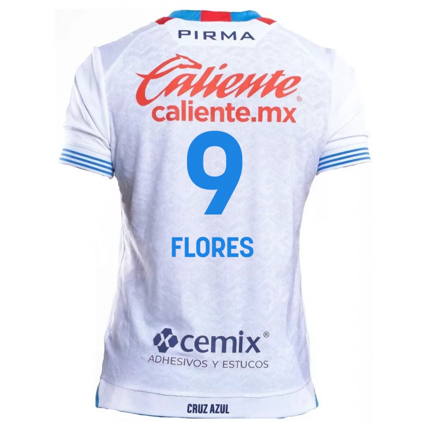 Niño Camiseta Daniela Flores #9 Blanco Azul 2ª Equipación 2024/25 La Camisa Perú