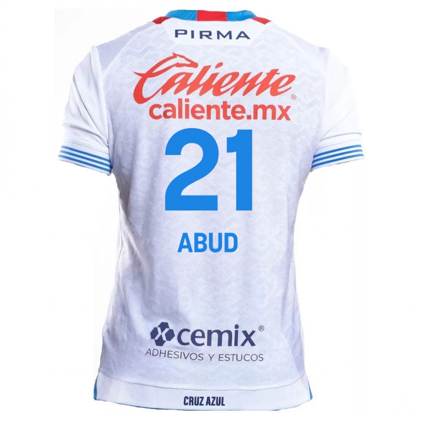 Niño Camiseta Karime Abud #21 Blanco Azul 2ª Equipación 2024/25 La Camisa Perú