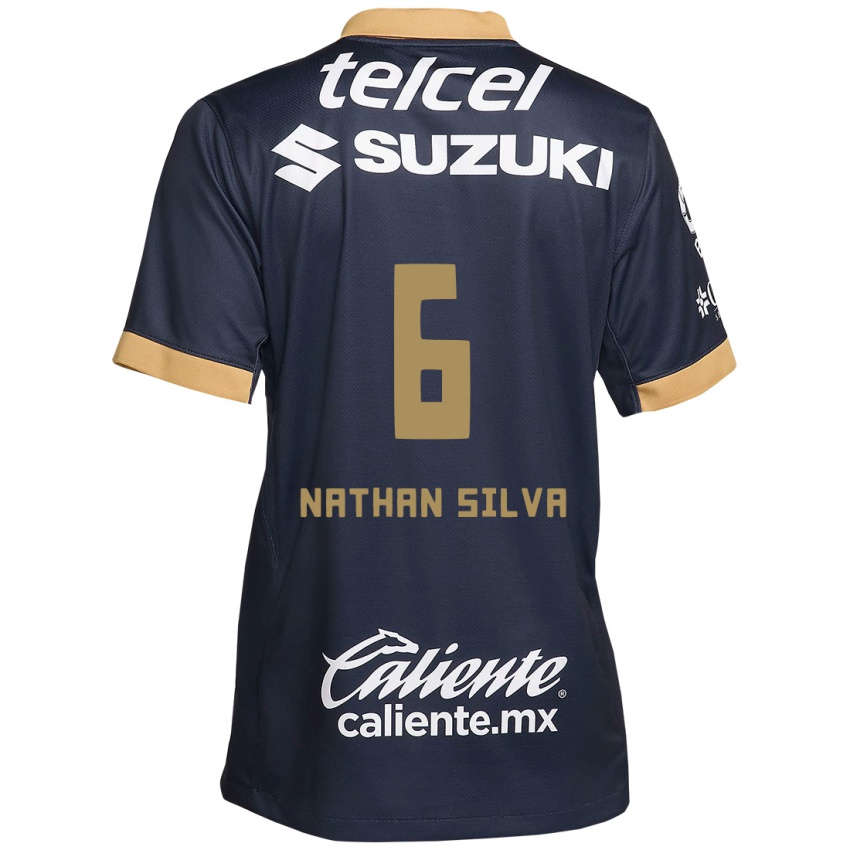 Niño Camiseta Nathan Silva #6 Obsidiana Dorada Blanca 2ª Equipación 2024/25 La Camisa Perú