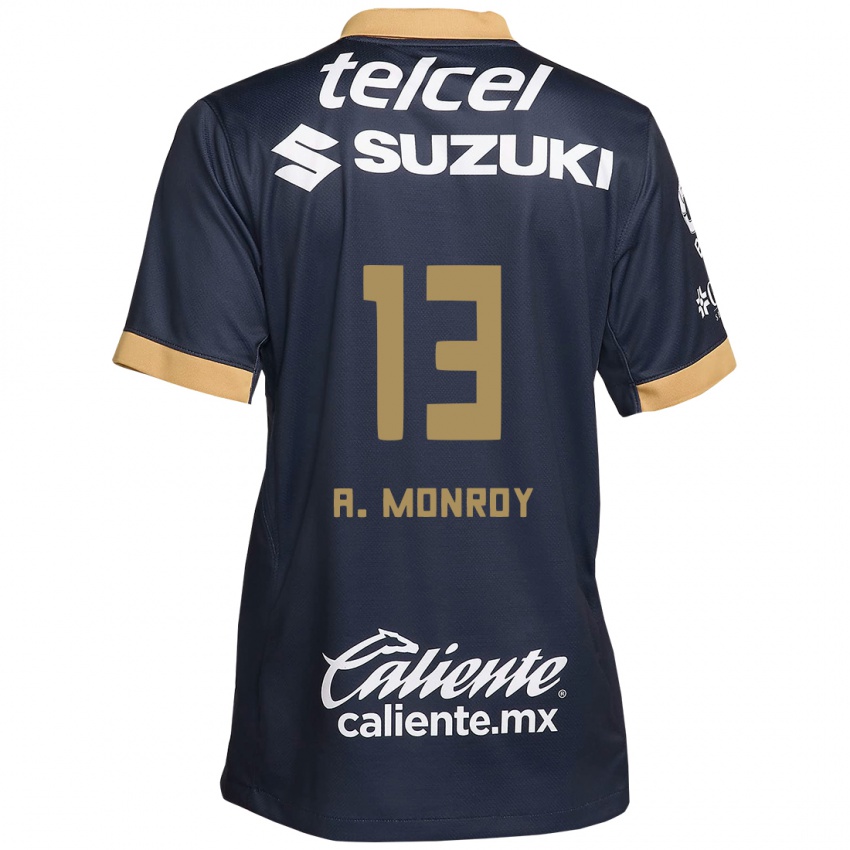 Niño Camiseta Pablo Monroy #13 Obsidiana Dorada Blanca 2ª Equipación 2024/25 La Camisa Perú