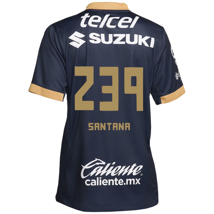 Niño Camiseta Guillermo Santana #239 Obsidiana Dorada Blanca 2ª Equipación 2024/25 La Camisa Perú