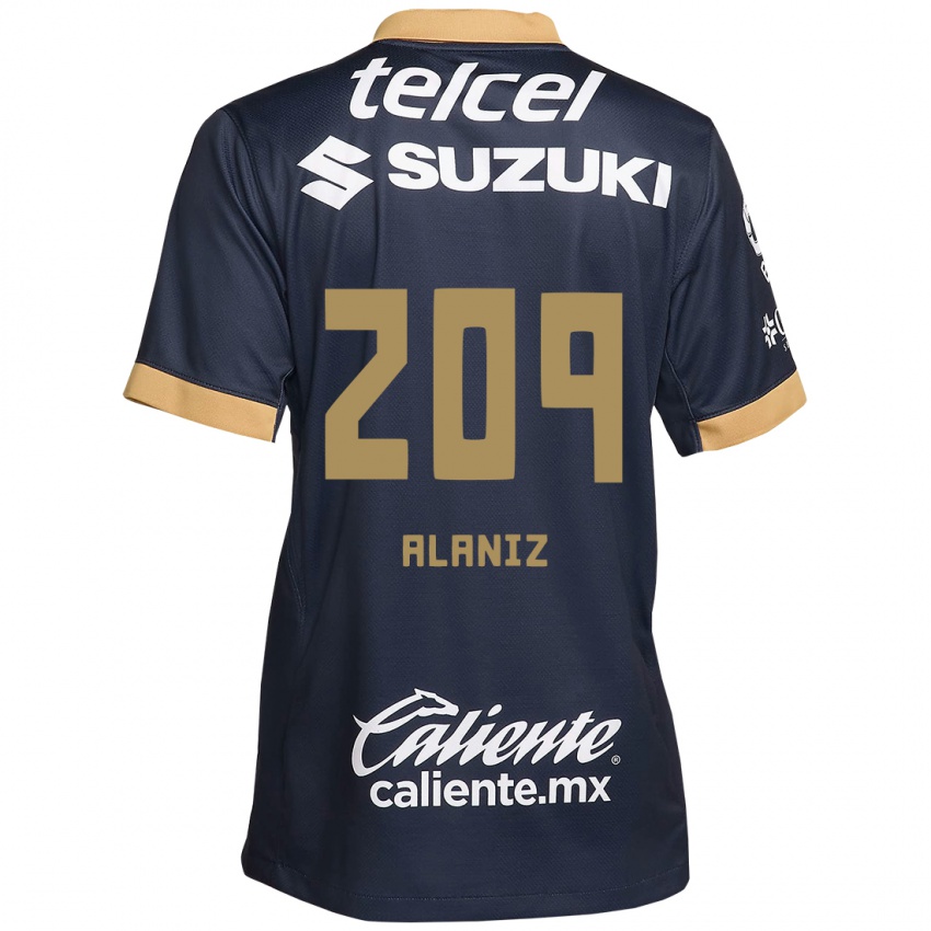 Niño Camiseta Jorge Alaniz #209 Obsidiana Dorada Blanca 2ª Equipación 2024/25 La Camisa Perú