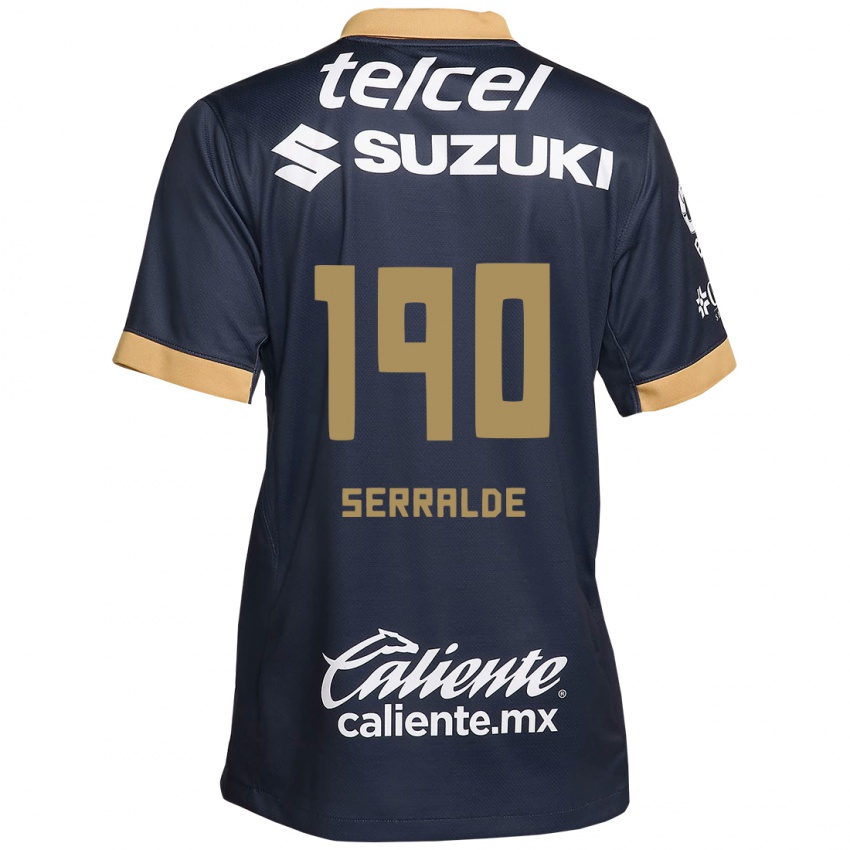 Niño Camiseta Gerardo Serralde #190 Obsidiana Dorada Blanca 2ª Equipación 2024/25 La Camisa Perú