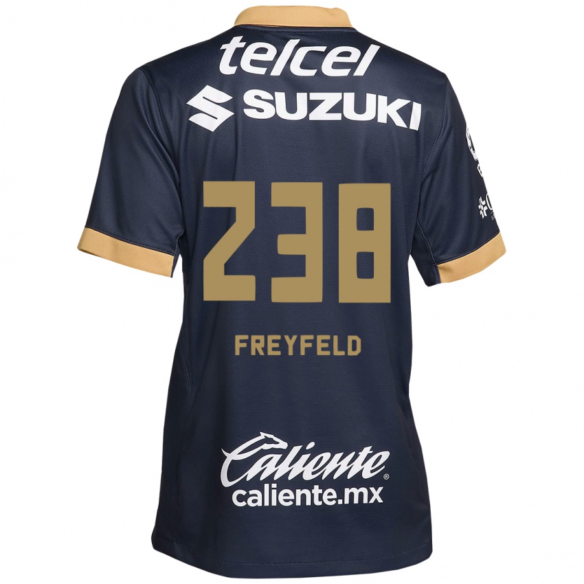 Niño Camiseta Julián Freyfeld #238 Obsidiana Dorada Blanca 2ª Equipación 2024/25 La Camisa Perú