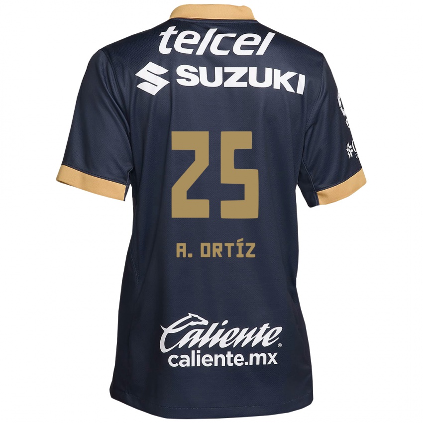 Niño Camiseta Arturo Ortiz #25 Obsidiana Dorada Blanca 2ª Equipación 2024/25 La Camisa Perú