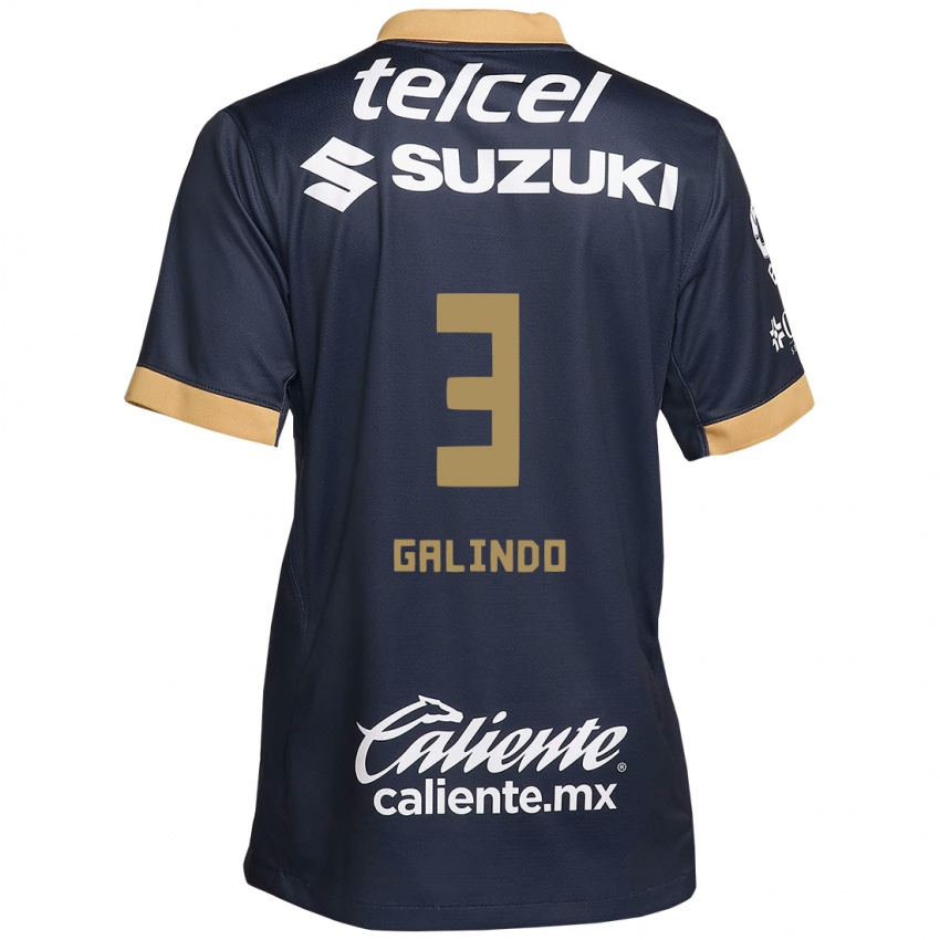 Niño Camiseta Ricardo Galindo #3 Obsidiana Dorada Blanca 2ª Equipación 2024/25 La Camisa Perú