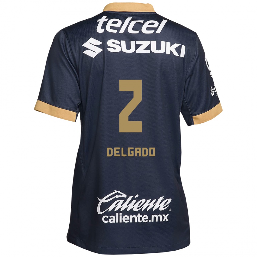 Niño Camiseta Dirce Delgado #2 Obsidiana Dorada Blanca 2ª Equipación 2024/25 La Camisa Perú