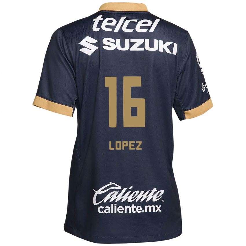 Niño Camiseta Samantha Lopez #16 Obsidiana Dorada Blanca 2ª Equipación 2024/25 La Camisa Perú