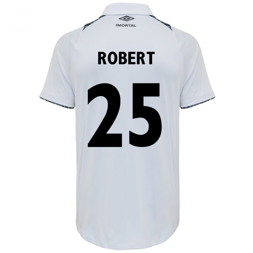 Niño Camiseta Jhonata Robert #25 Blanco Azul 2ª Equipación 2024/25 La Camisa Perú