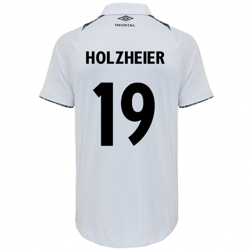 Niño Camiseta Agostina Holzheier #19 Blanco Azul 2ª Equipación 2024/25 La Camisa Perú