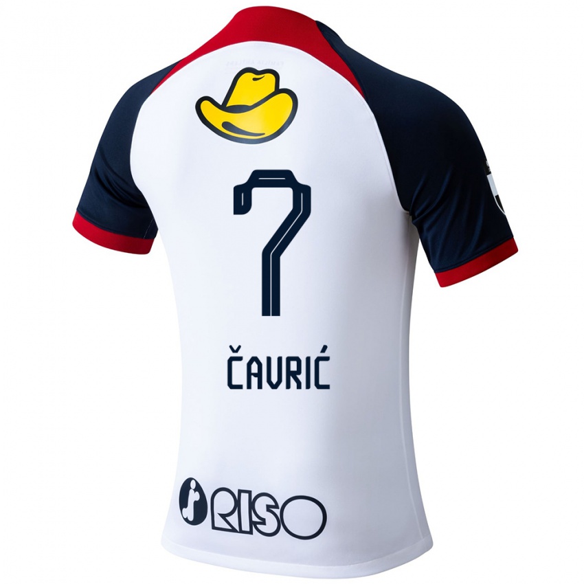 Niño Camiseta Aleksandar Cavric #7 Blanco Azul Rojo 2ª Equipación 2024/25 La Camisa Perú