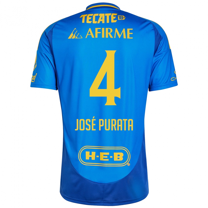 Niño Camiseta Juan Jose Purata #4 Azul Amarillo 2ª Equipación 2024/25 La Camisa Perú