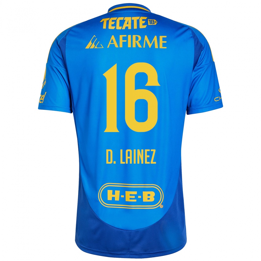 Niño Camiseta Diego Lainez #16 Azul Amarillo 2ª Equipación 2024/25 La Camisa Perú