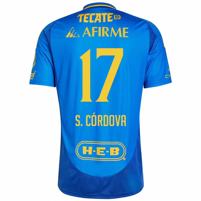 Niño Camiseta Sebastian Cordova #17 Azul Amarillo 2ª Equipación 2024/25 La Camisa Perú